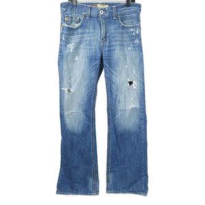 Big Star Men Pioneer Jeans Regular Boot Cut 33x32 Distressed Ripped Cotton Denim